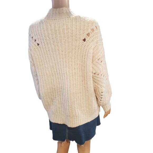 LOFT Size L Loose Chunky Knit Sweater Baby Pink Mock Neck Acrylic Alpaca Blend - Picture 5 of 9